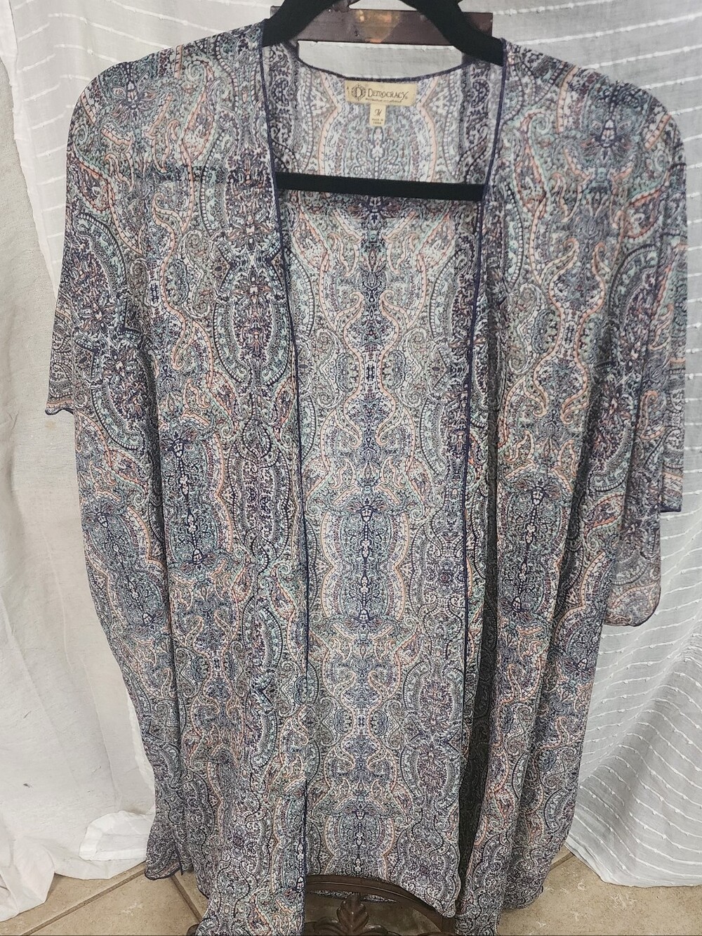 Democracy Women's Paisley Sheer Swim Coverup in Blue and‎ Cream